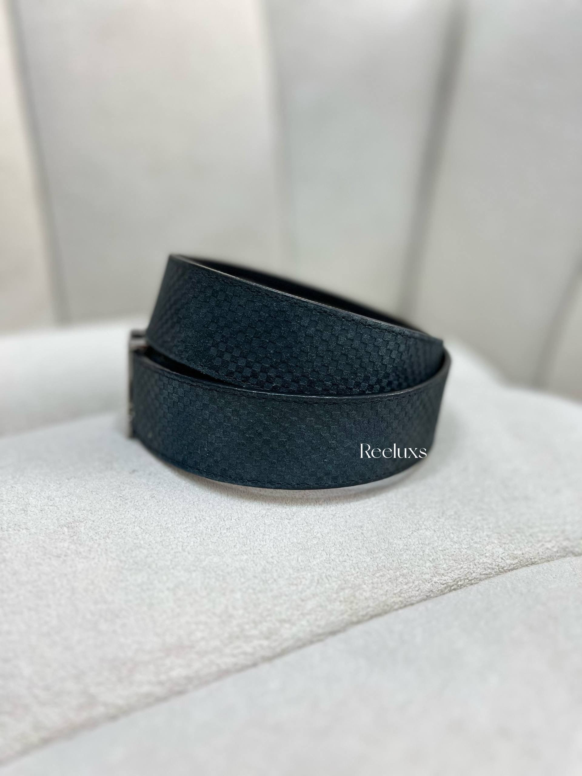 LOUIS VUITTON LV Initiales Silver Buckle Reversible Belt In Damier Graphite