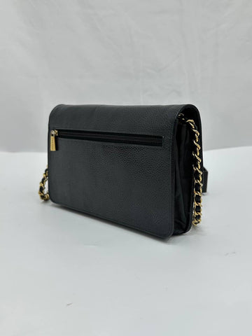 CHANEL Black Caviar CC Logo Timeless Wallet On Chain WOC