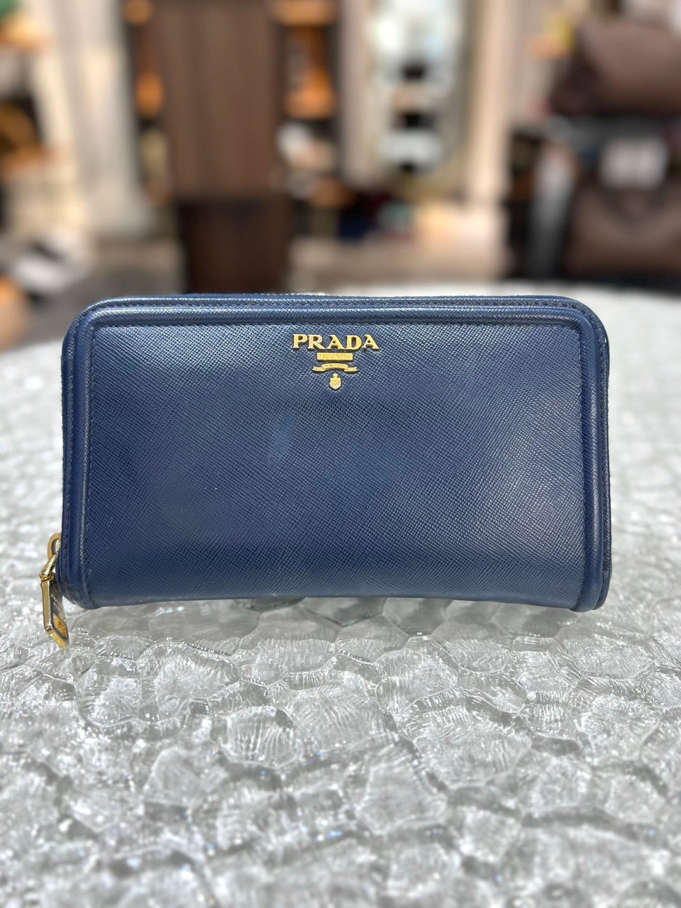 PRADA Blue Zip Leather Long Wallet   - Reeluxs 