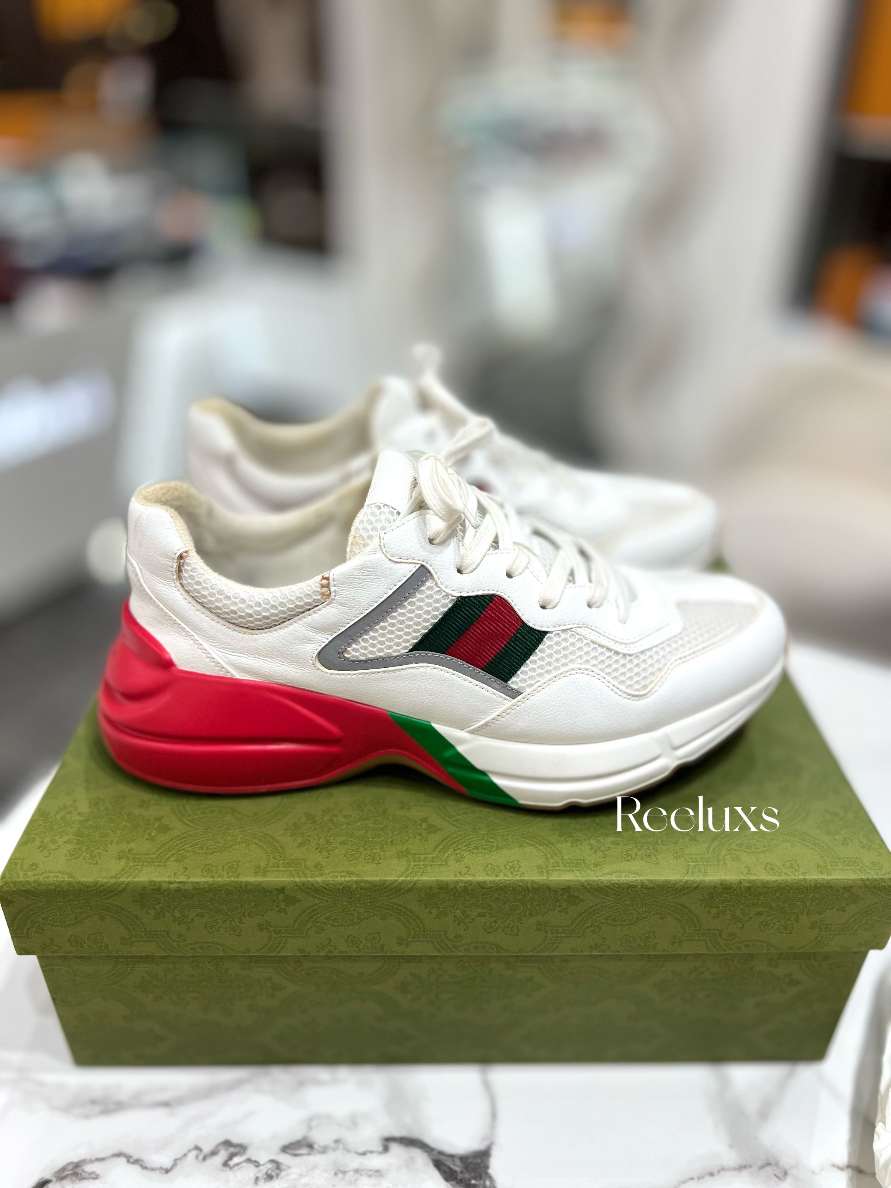 FullSet GUCCI Rhyton Epilogue Sneaker - White / Red Textile- Men's Shoes Size 11
