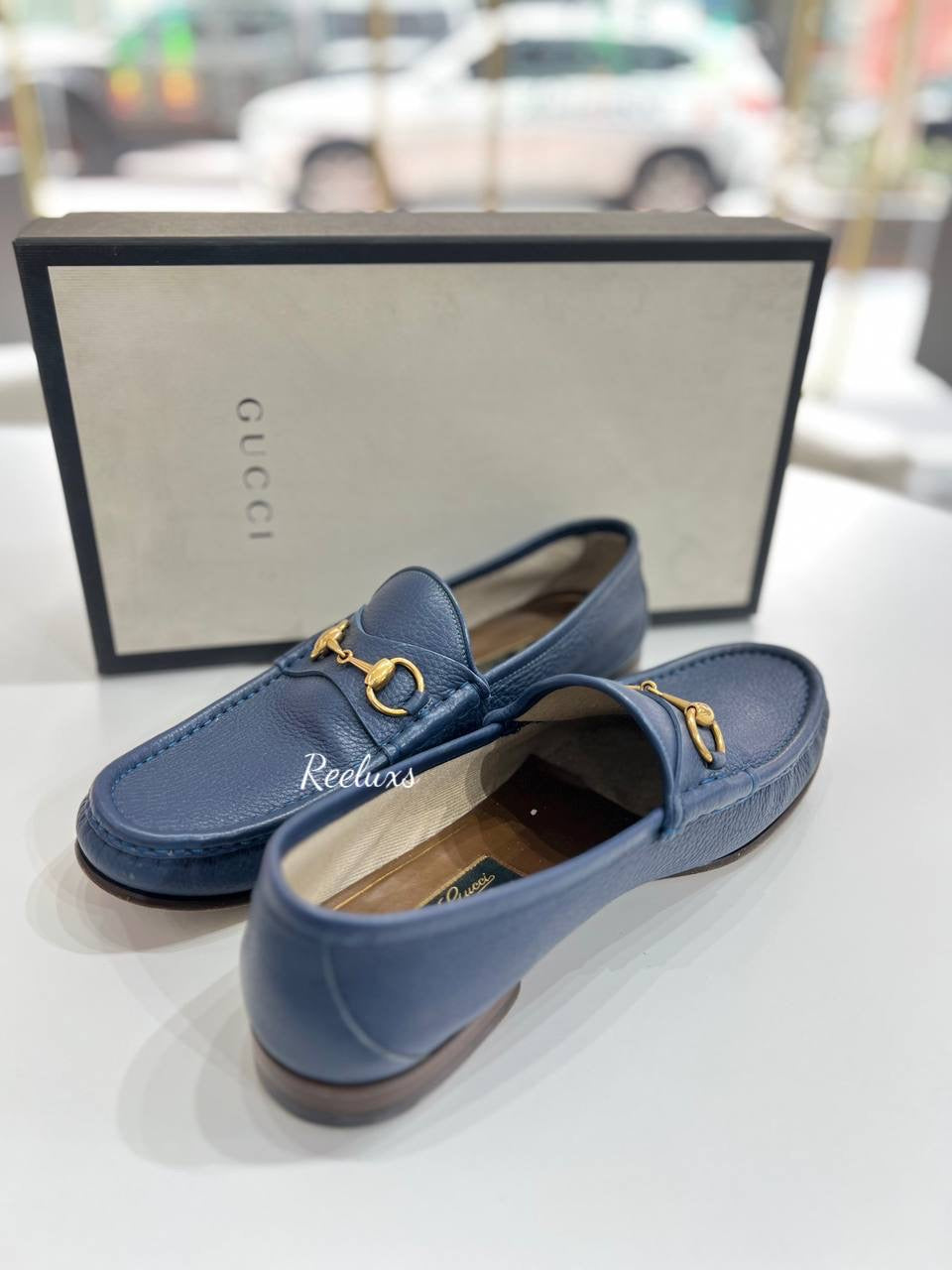 GUCCI Blue Leather Horsebit Loafer