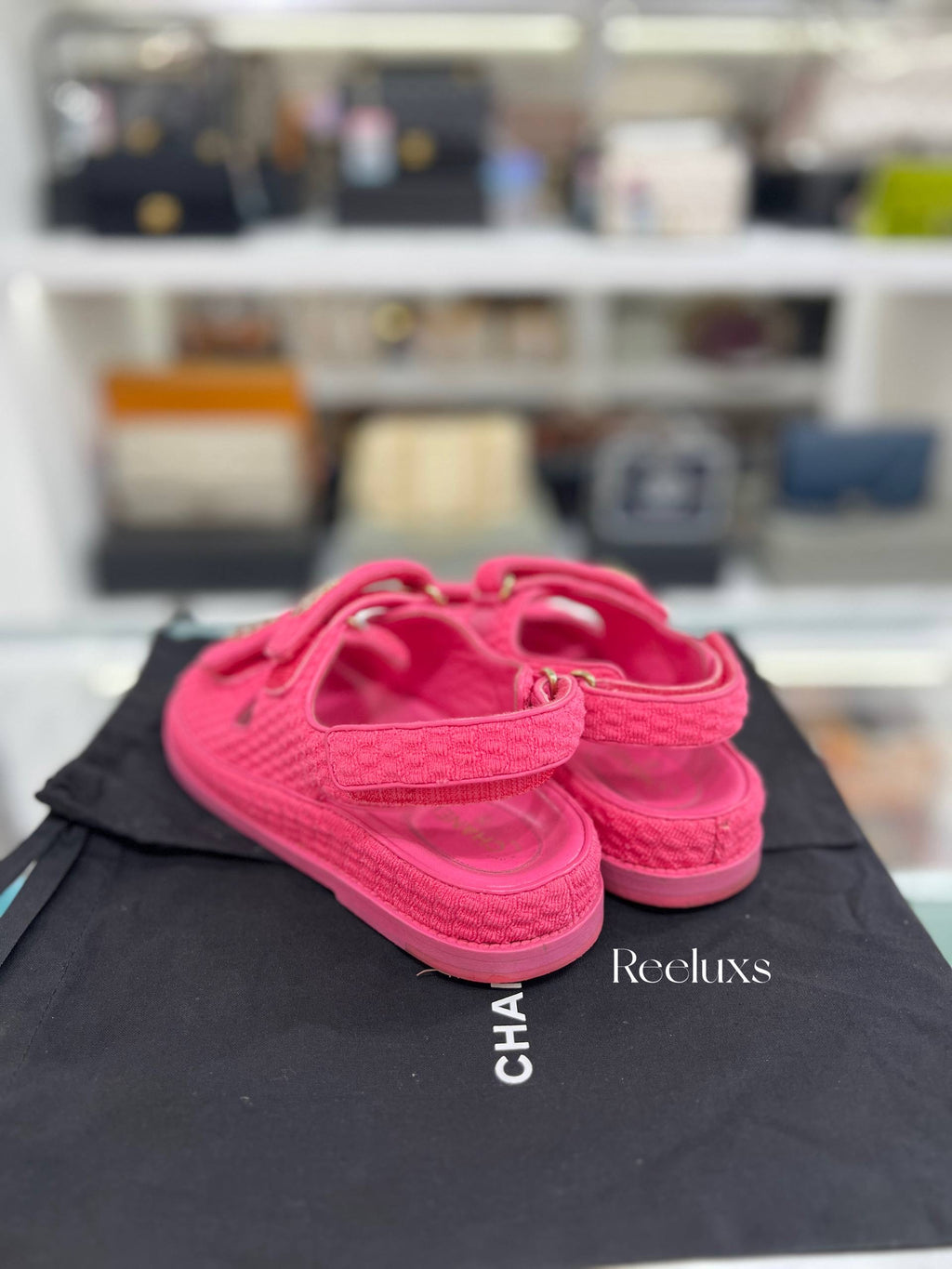 CHANEL Tweed Velcro Sandals 36