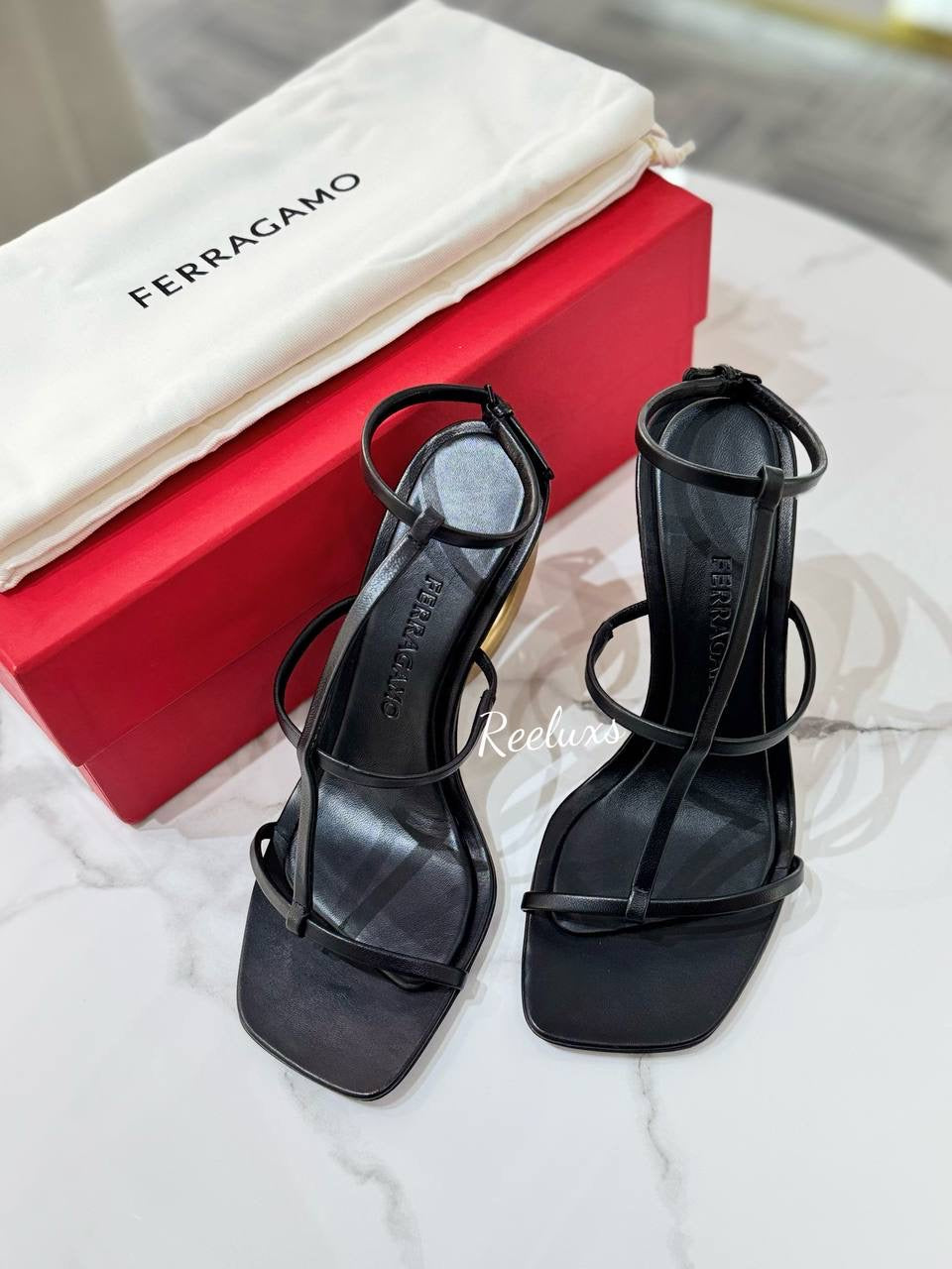 FULL SET FERRAGAMO Aglalia Leather Gancini- Heel Sandals Size 7 1/2