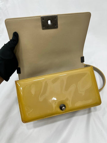 CHANEL Boy Mustard Patent Leather Crossbody Sling Bag