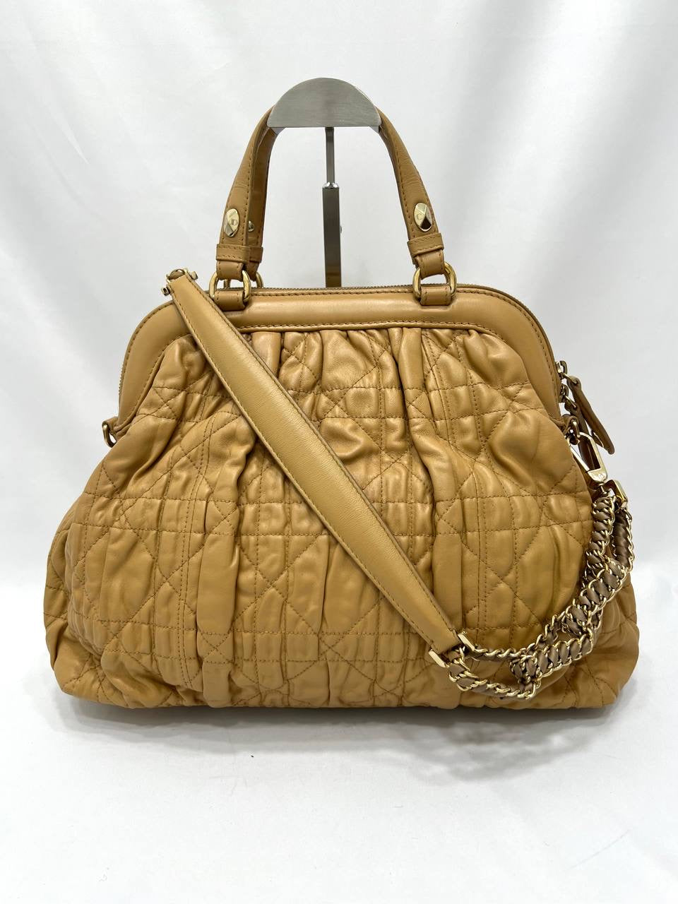 CHRISTIAN DIOR Gaufre Lambskin Cannage Delices 2 Way Hand Shoulder Bag