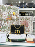 Christian Dior Black Supple Cannage Calfskin Caro Bag Full Set