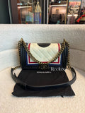 Chanel Boy Coco Mark Chain Shoulder Bag Black Red Blue Cream