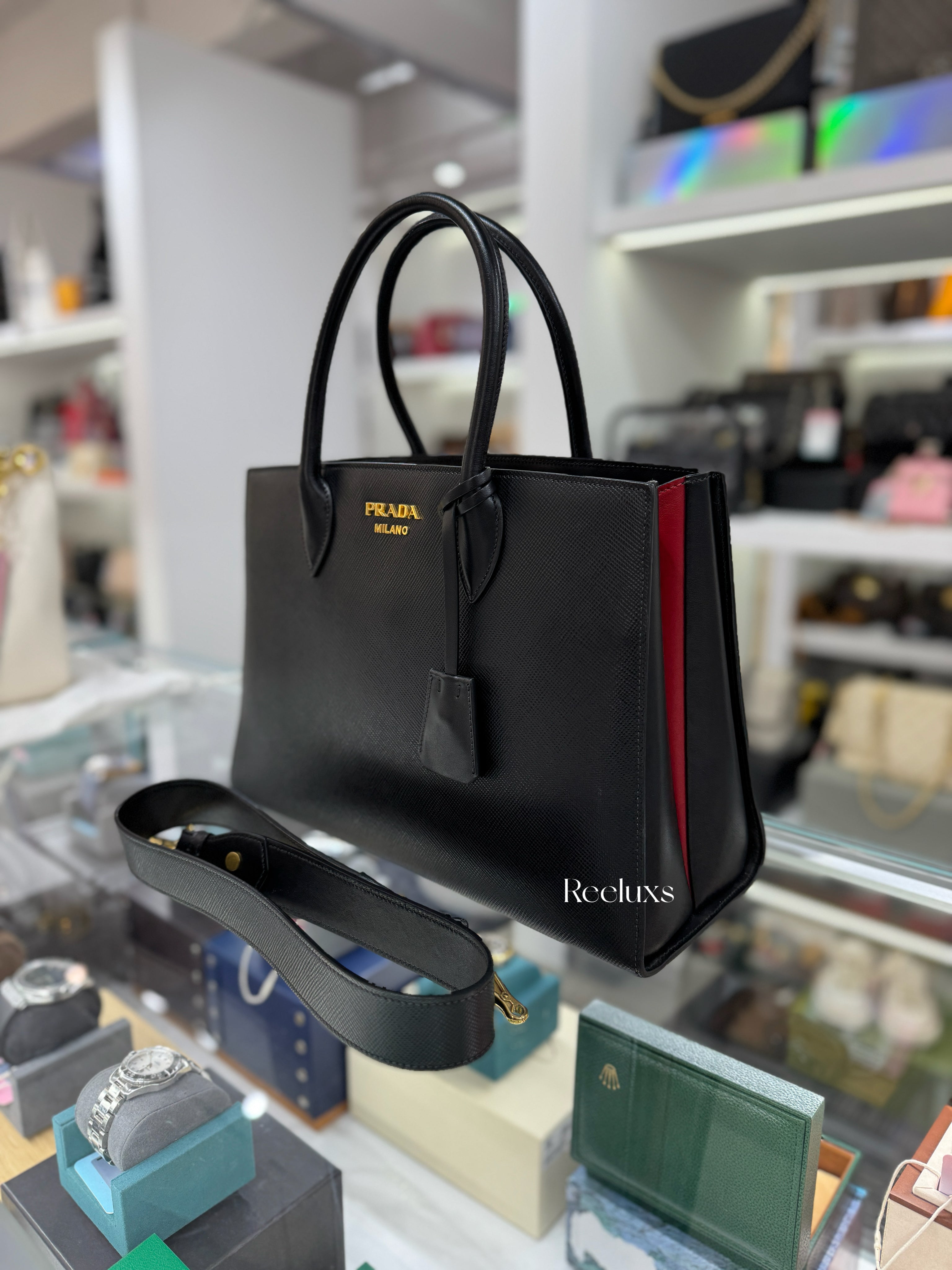 PRADA Saffiano Cuir City Bibliotheque Large Tote