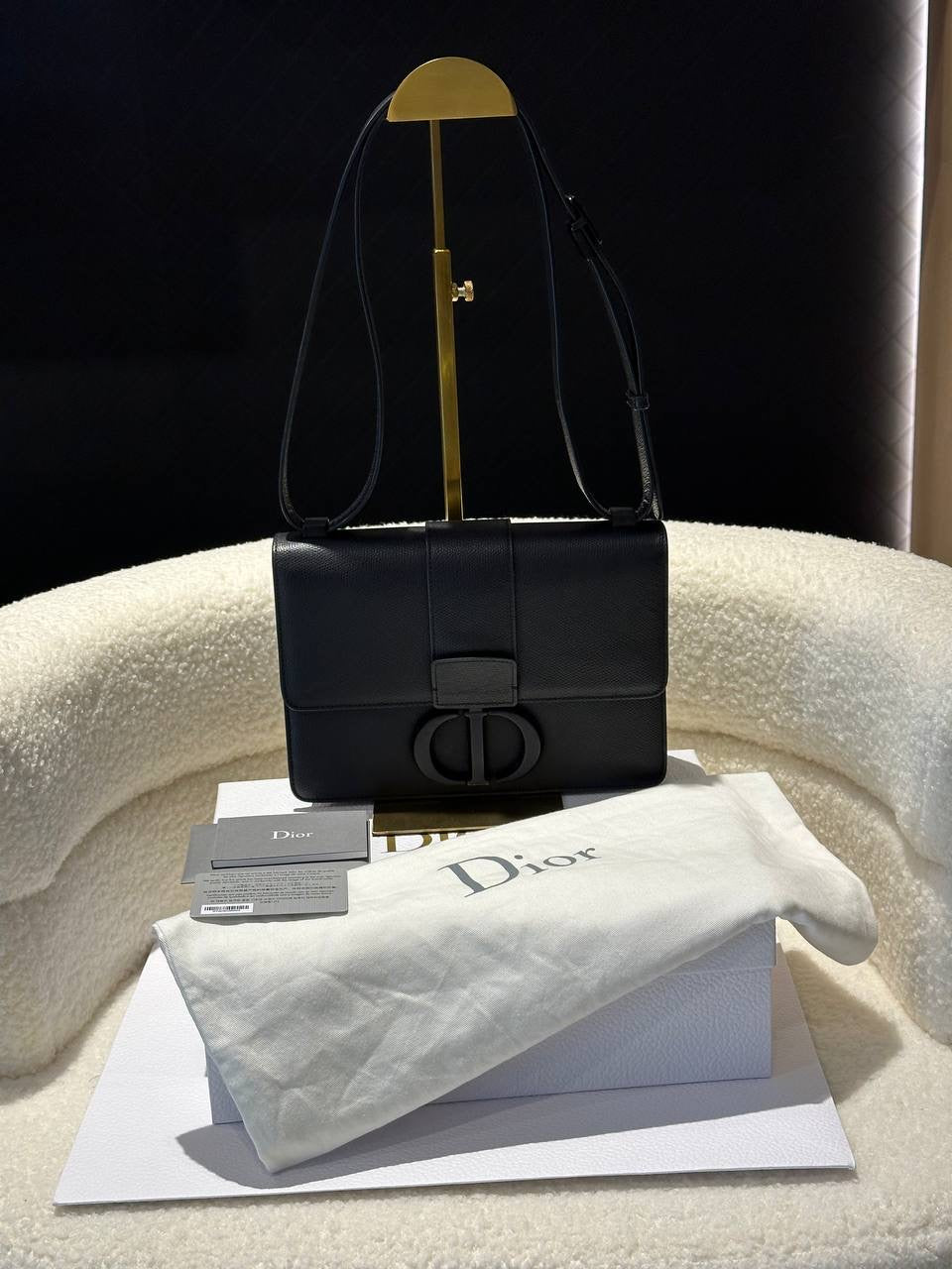 CHRISTIAN  DIOR
Ultra Matte Grained Calfskin 30 Montaigne Flap Bag Black Base