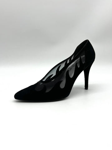 Stuart Weitzman Black Suede & Mesh Flames Pump - Reeluxs 