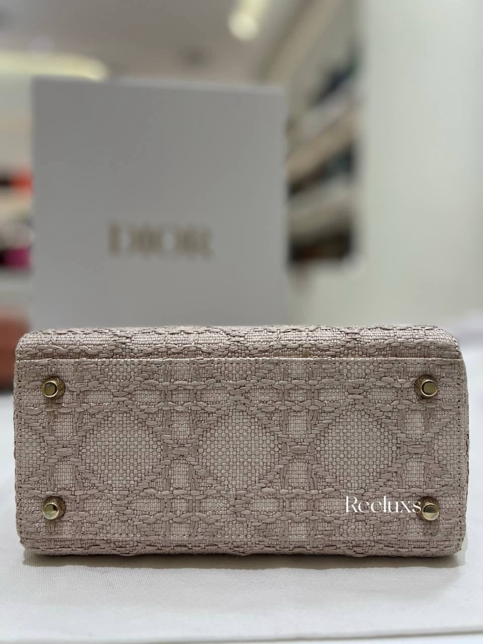 Lady D- Lite Bag Cannage Embroidered Raffia Medium