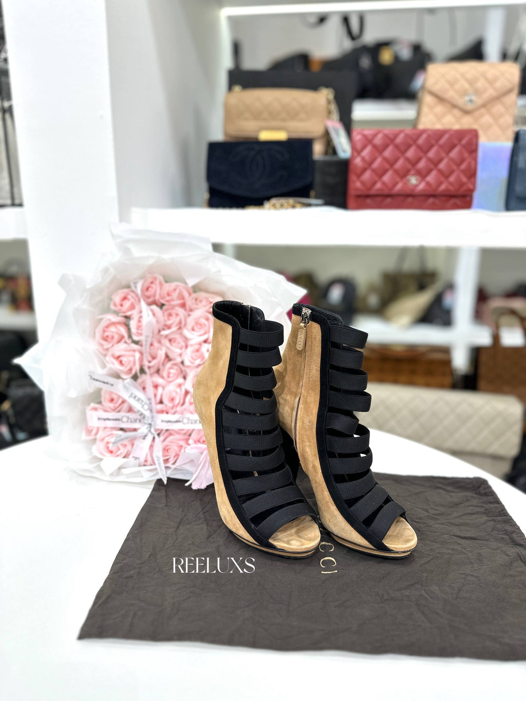 GUCCI Olimpia Elastic Ladder Strap Bootie