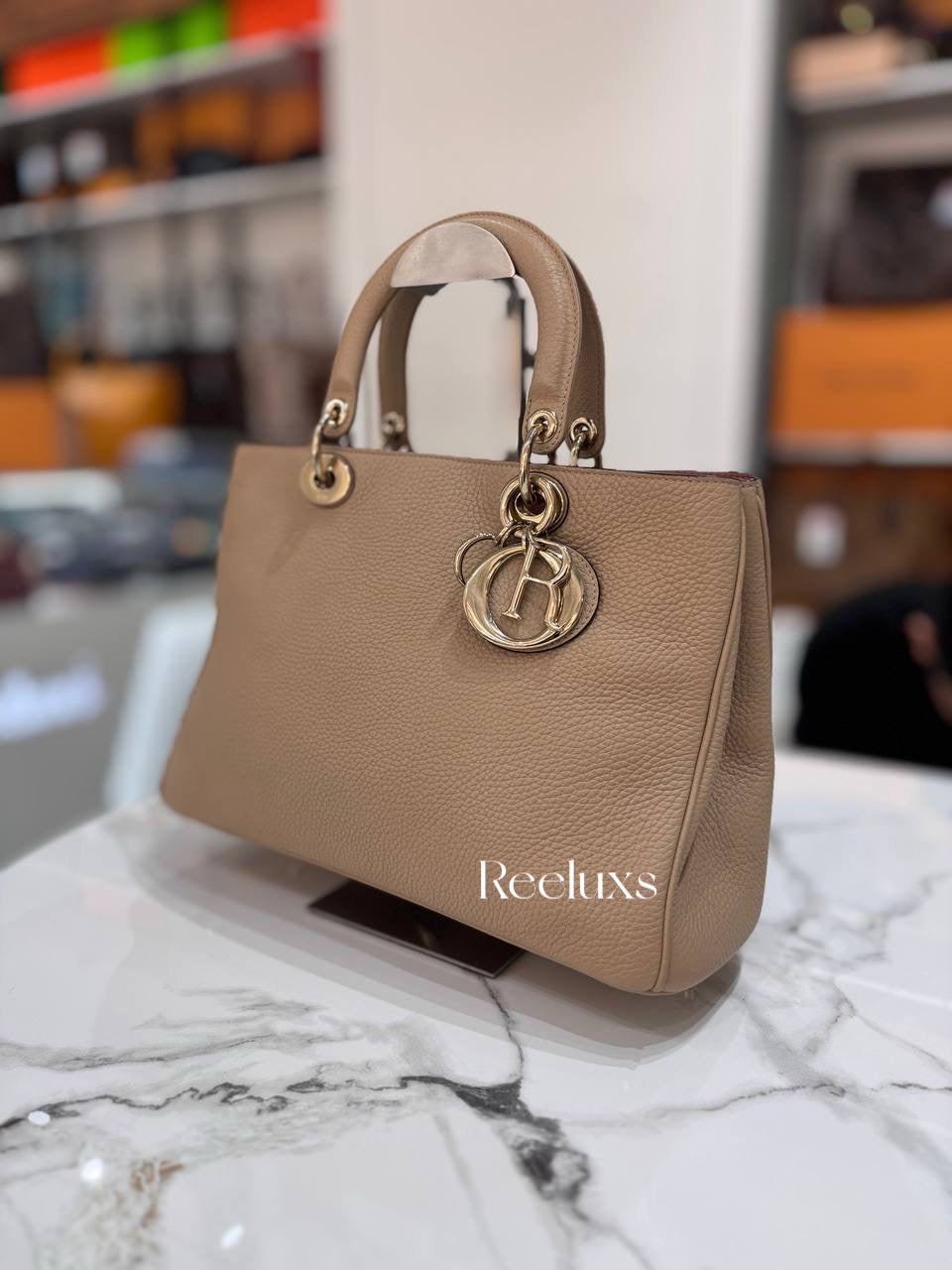 CHRISTIAN DIOR Diorissimo Medium Beige Leather