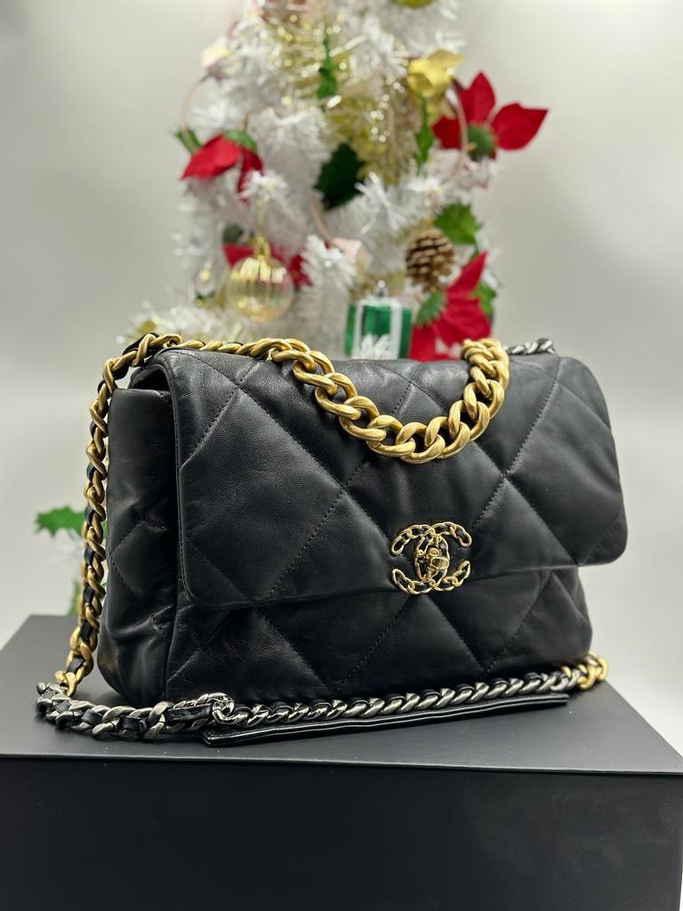 CHANEL Black Quilted Lambskin Chanel 19 Large Flap Bag - Reeluxs 