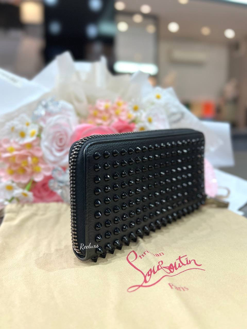 CHRISTIAN LOUBOUTIN Panettone Spike Leather Zippy Around Long Wallet