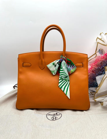 HERMÈS BIRKIN 40 ORANGE LEATHER HANDBAG - Reeluxs 