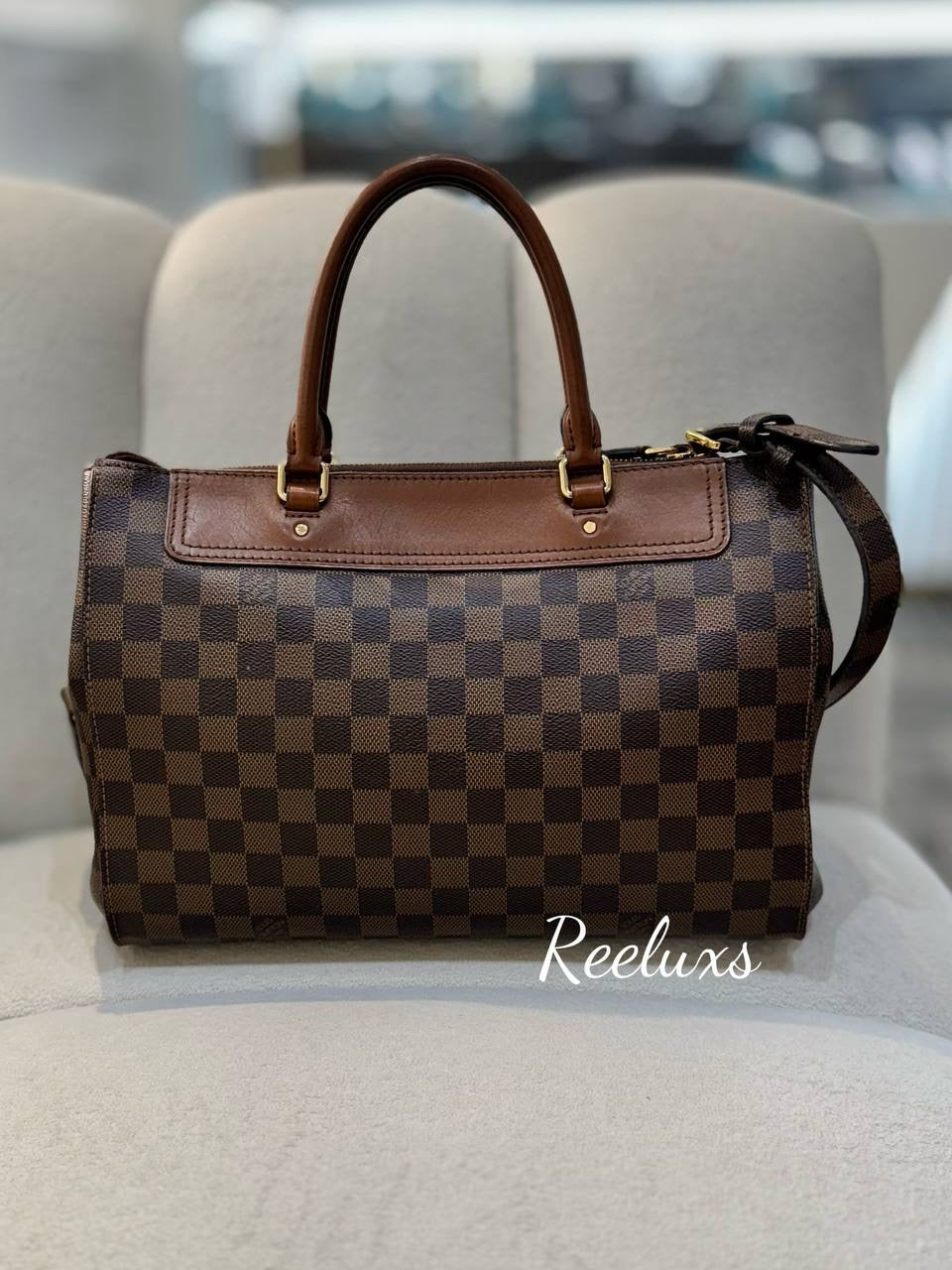 LOUIS VUITTON LV Damier Greenwich 2 Way Handbag In Brown