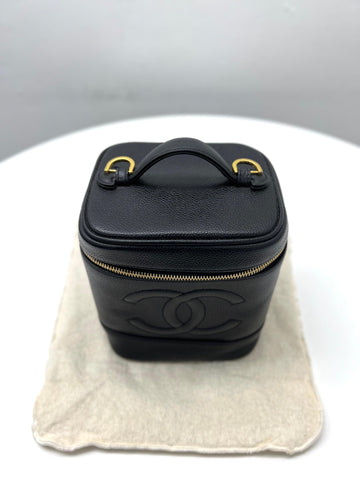 CHANEL Top Handle Vanity Case Black Caviar Leather For Lady - Reeluxs 