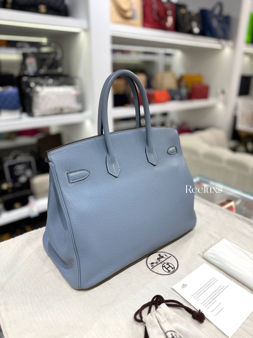 Hermès Birkin 35 Bleu Lin Togo Gold Hardware