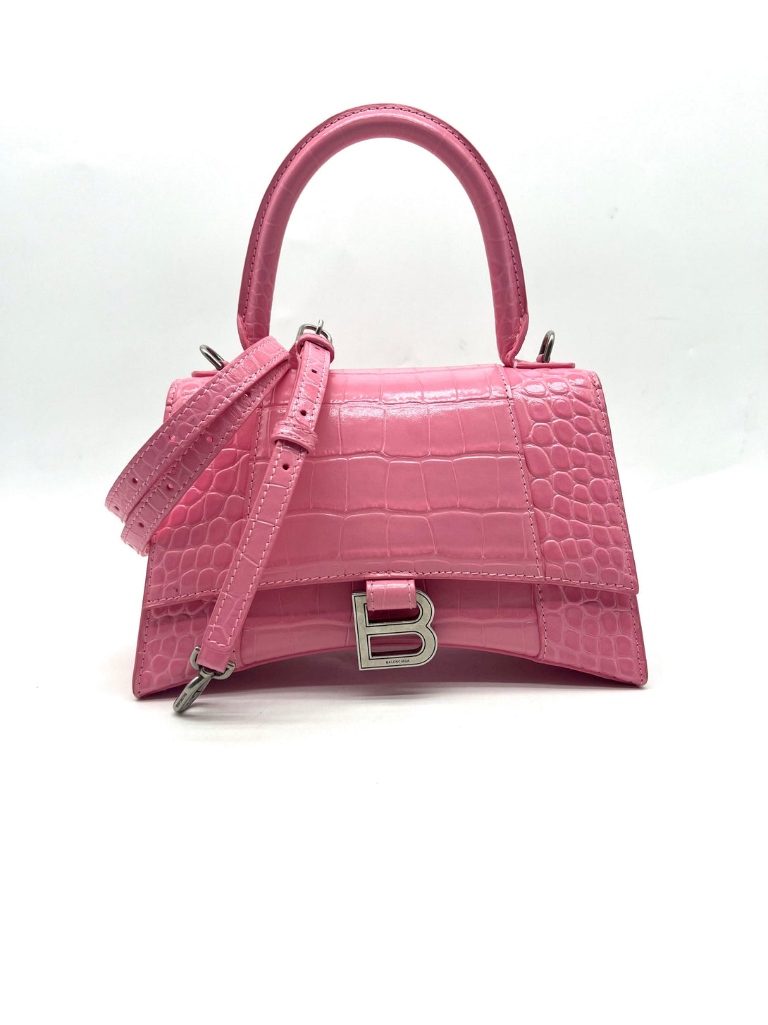 BALENCIAGA Hourglass Small Pink Crocodile top handle - Reeluxs 