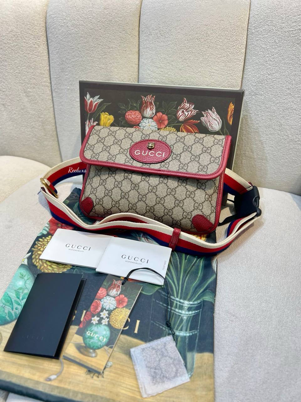 FULLSET GUCCI GG Supreme Web Totem Three Piece Monogram Shoulder Bag