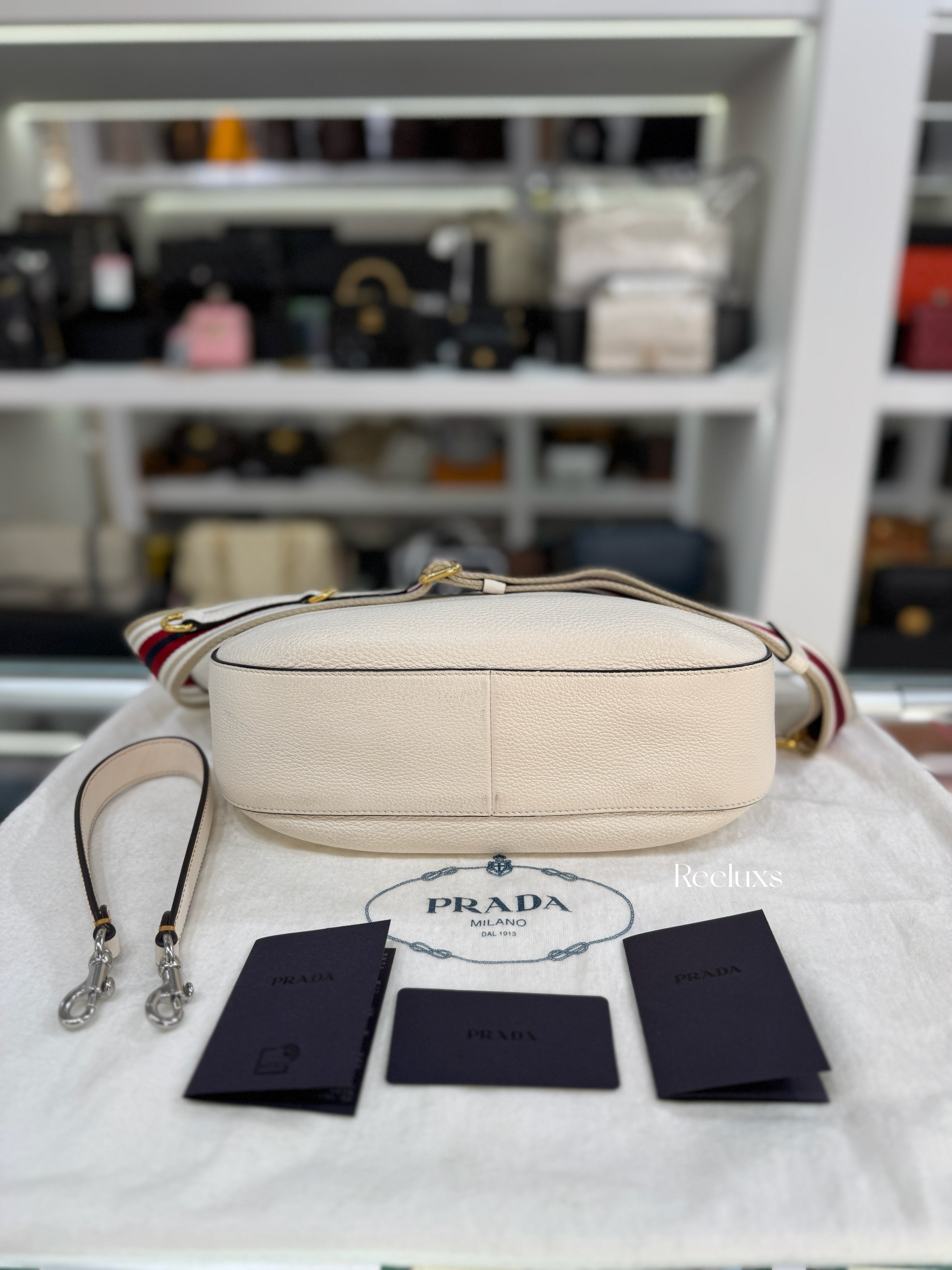 PRADA Vitello Phoenix Leather Hobo Bag