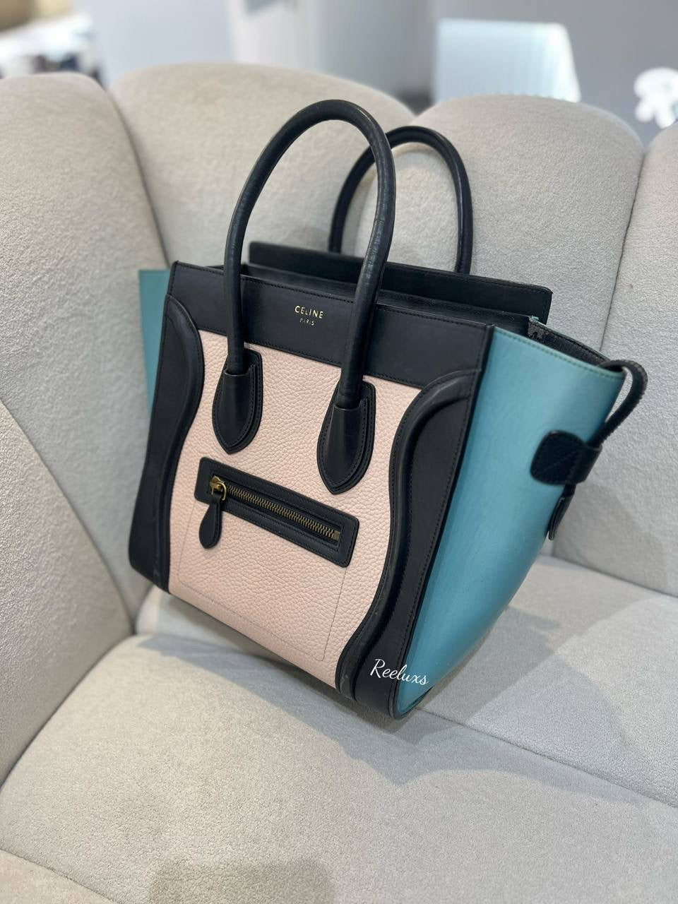 CELINE Drummed Micro Tri-Color Hand Bag For Women