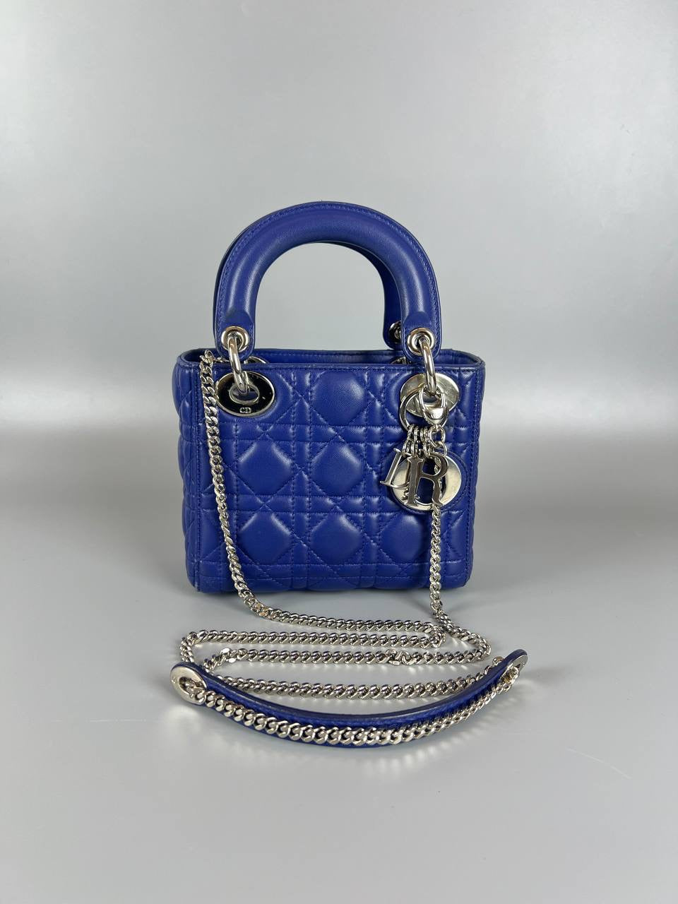 CHRISTIAN DIOR Lady Mini Blue Chain Flap Ver 2 Way  Shoulder Bag