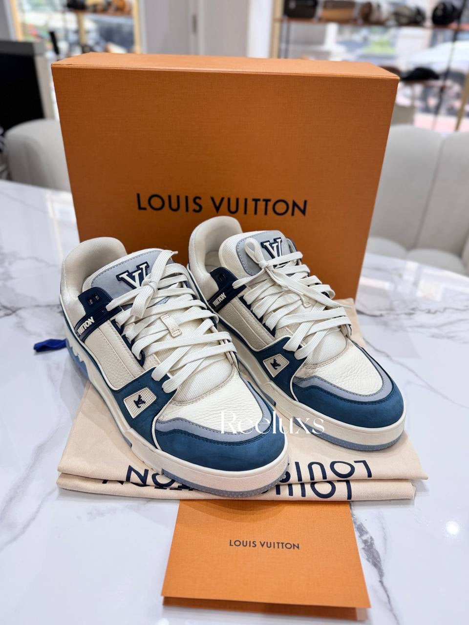 FullSet LOUIS VUITTON LV Trainer Maxi Sneaker In Cream Blue Color Shoes