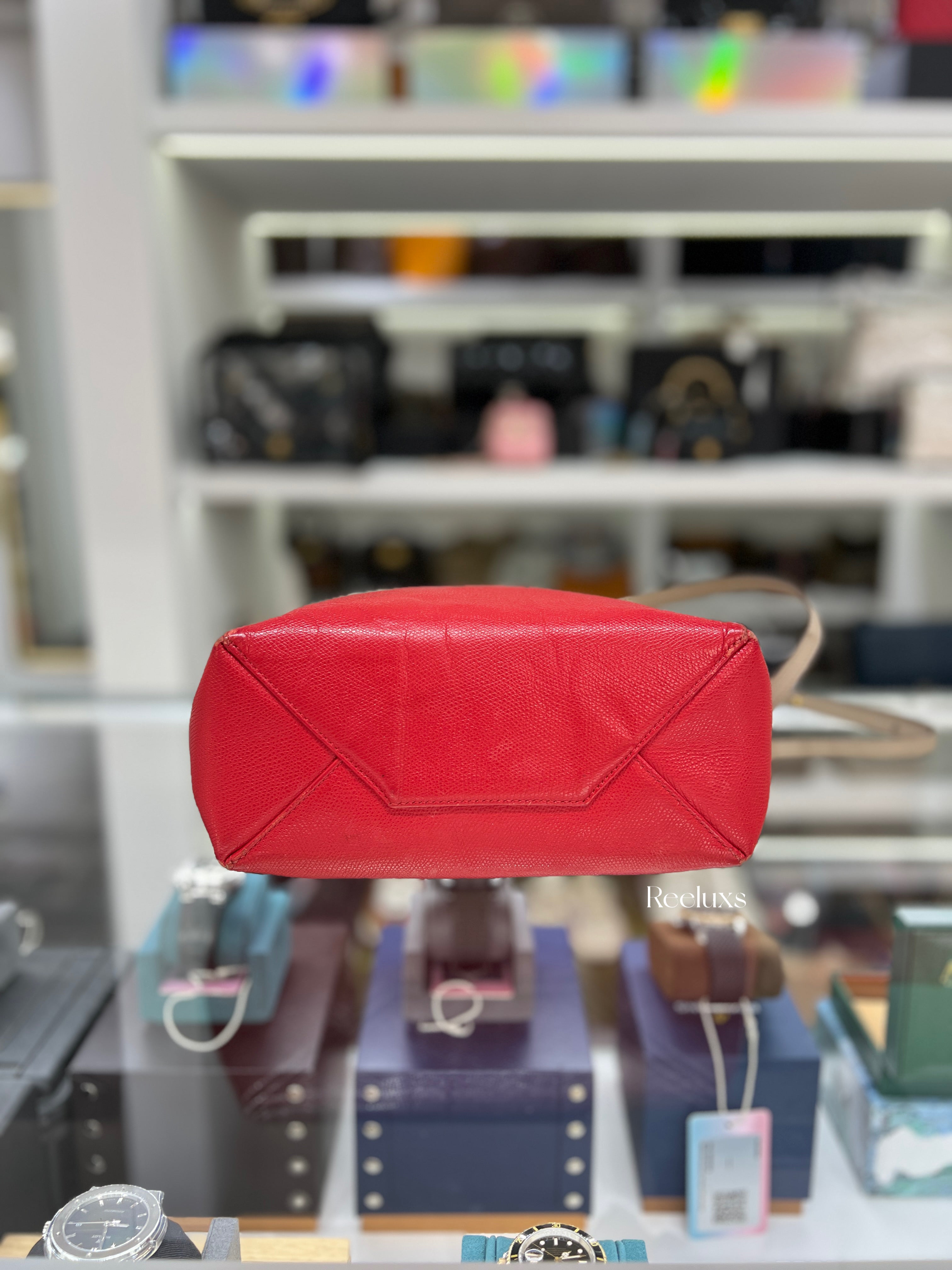 CELINE Beige & Red Cabas Vertical Bag