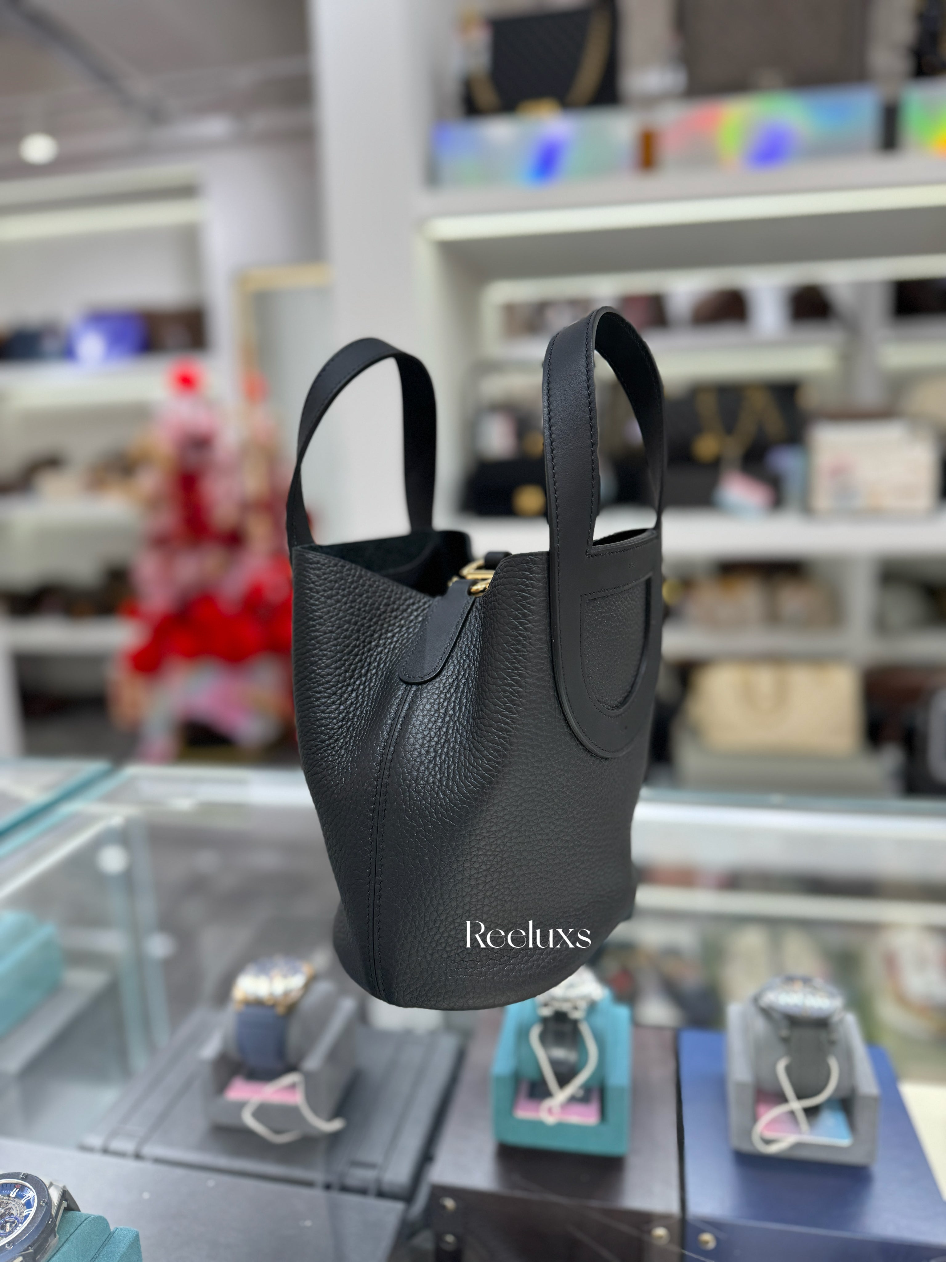 HERMES In-The-Loop 18 Bag In Black Taurillon Clemence and Swift Leather