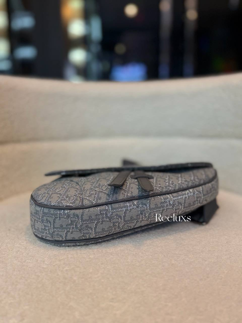 Christian Dior Saddle Bag in grey Oblique jacquard canvas