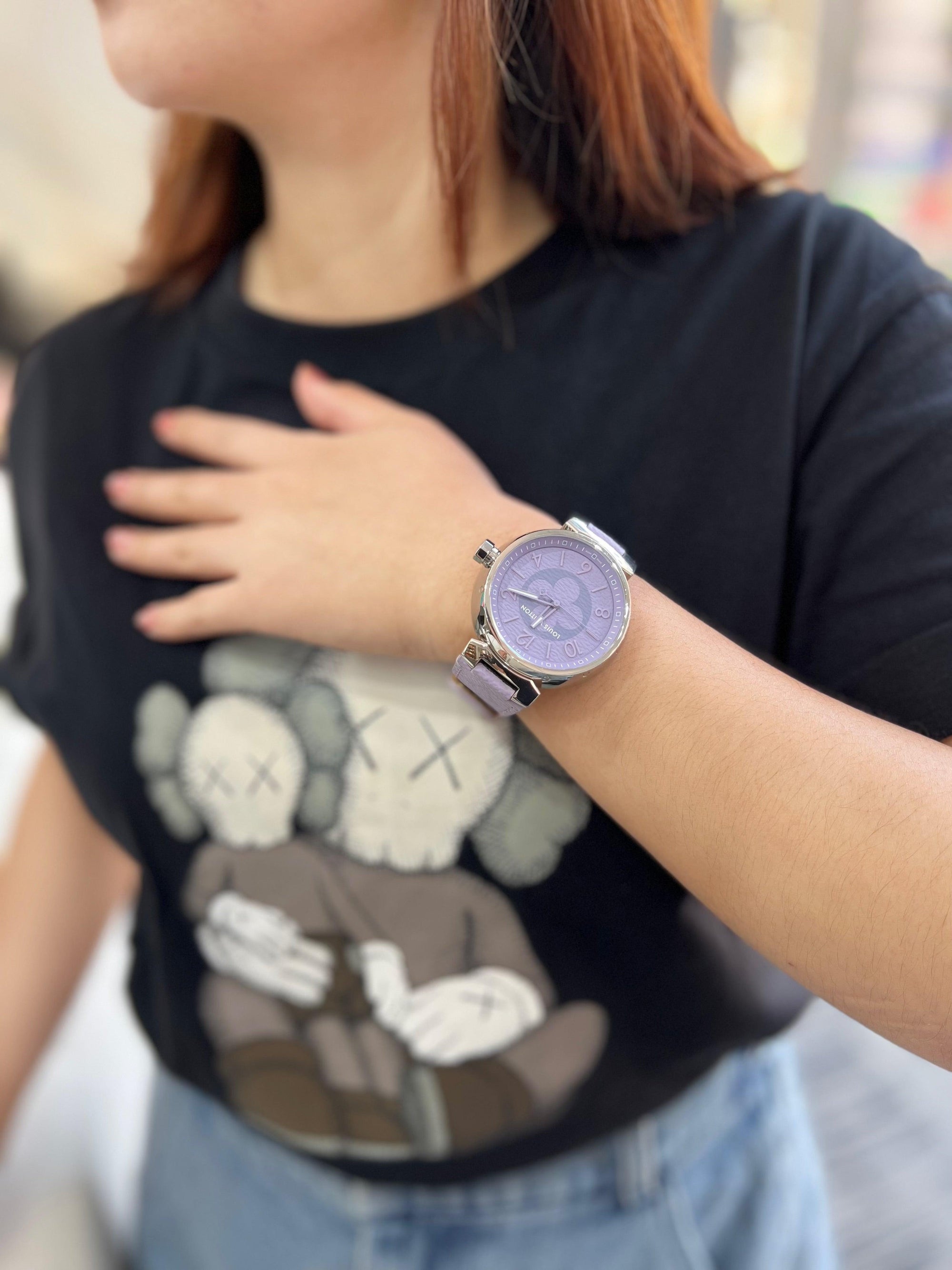 Louis Vuitton Stainless Steel Monogram Tambour Quartz Watch Lilac - Reeluxs 