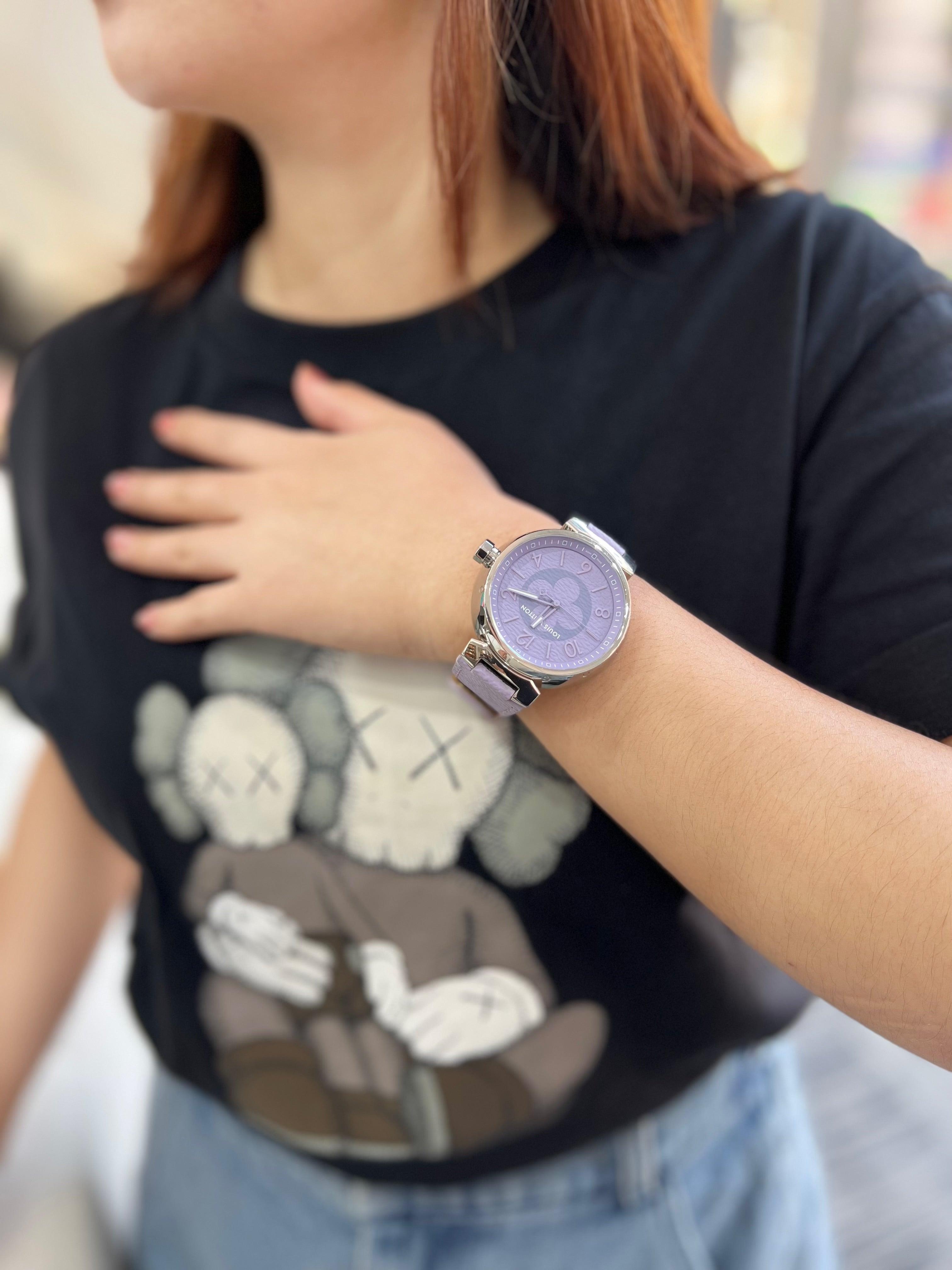 Louis Vuitton Stainless Steel Monogram Tambour Quartz Watch Lilac - Reeluxs 