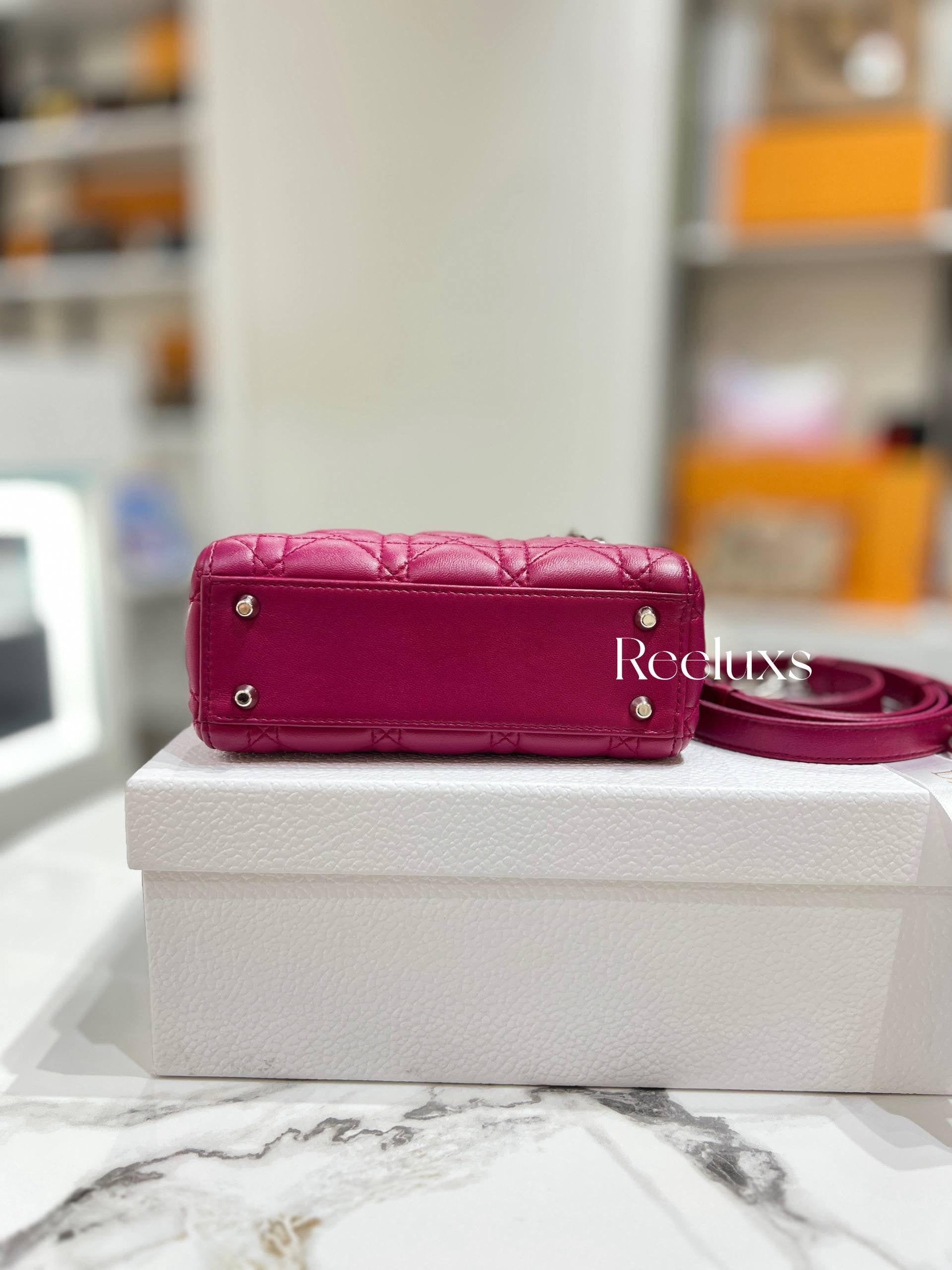 CHRISTIAN DIOR Lady Dior Pink Mini Lambskin Cannage Handbag