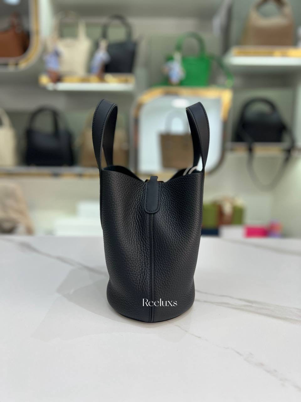 HERMES In-The-Loop 18 Bag In Black Taurillon Clemence and Swift Leather