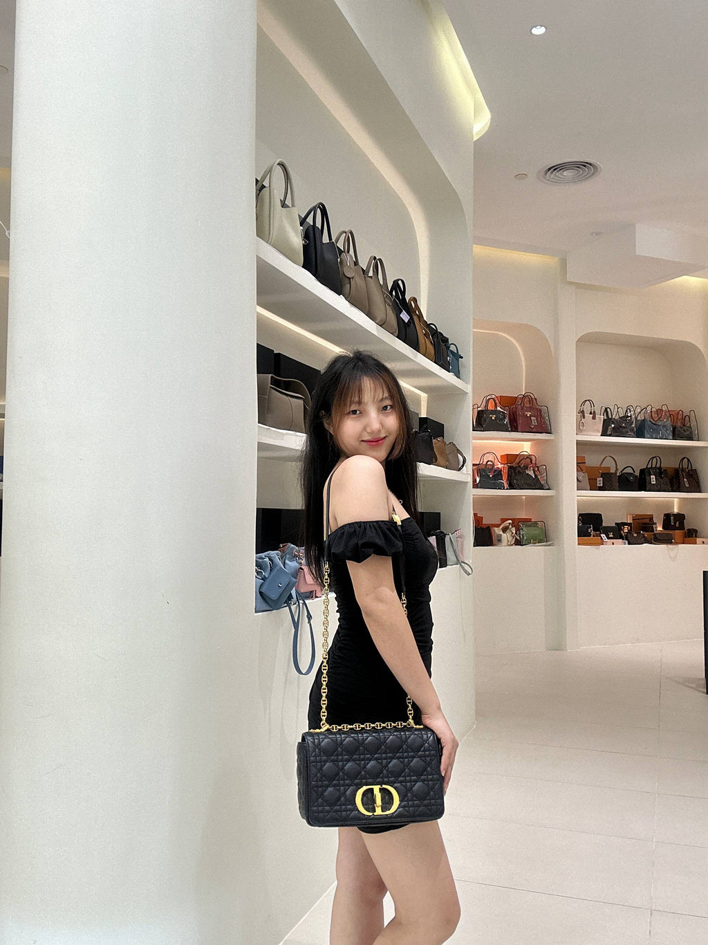CHRISTIAN DIOR Black Cannage Quilted Lambskin Leather Medium