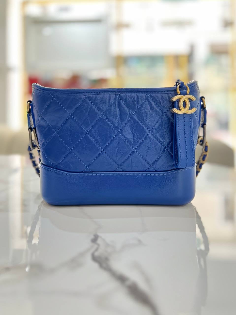 CHANEL Calfskin Small Gabrielle Hobo Blue MHW