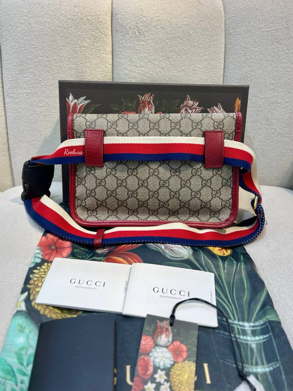 FULLSET GUCCI GG Supreme Web Totem Three Piece Monogram Shoulder Bag
