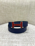 HERMES Reversible Leather Belt Featuring Iconic 'H' Buckle