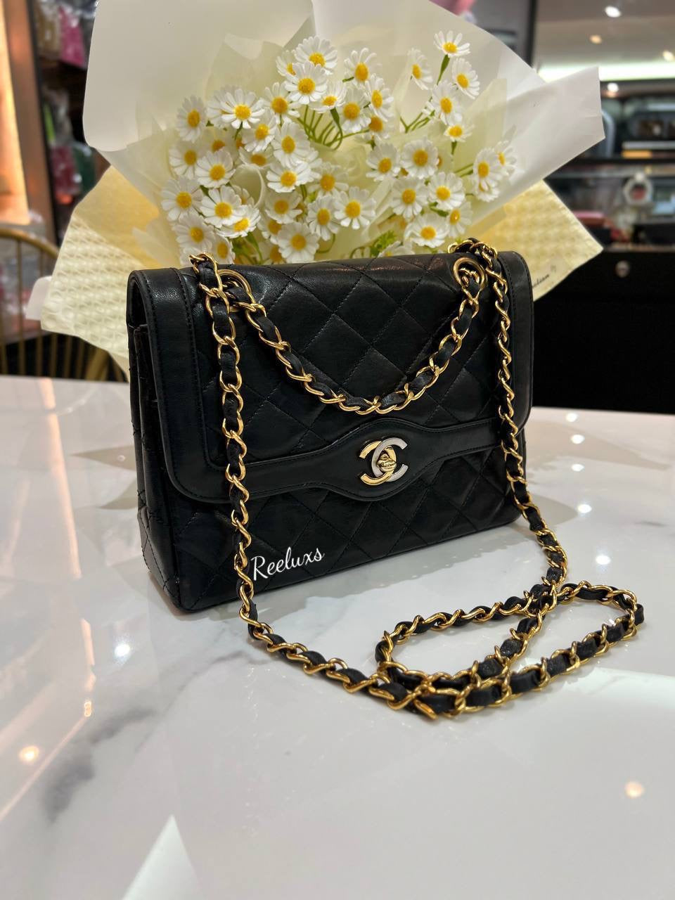CHANEL  Vintage Paris  Limited Edition Double Flap Gold & Silver CC Gold Chain shoulder Bag