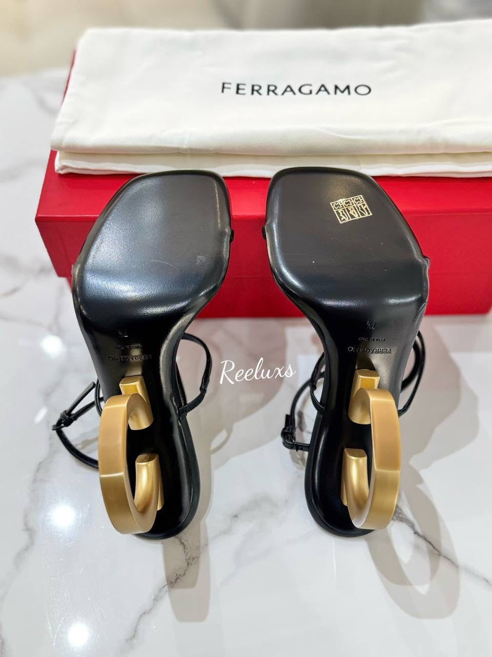 FULL SET FERRAGAMO Aglalia Leather Gancini- Heel Sandals Size 7 1/2