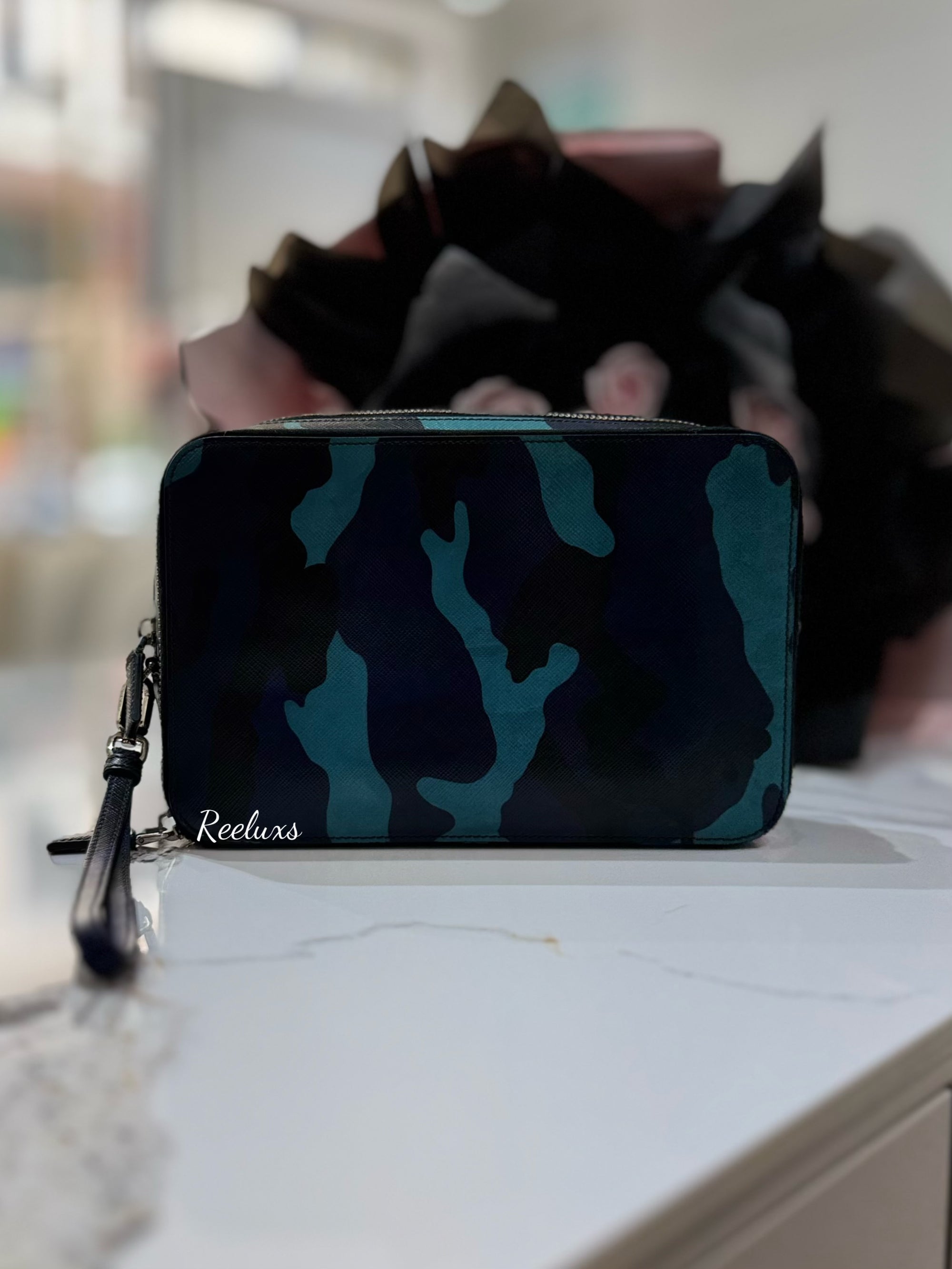 PRADA Camouflage Saffiano Leather Clutch Bag