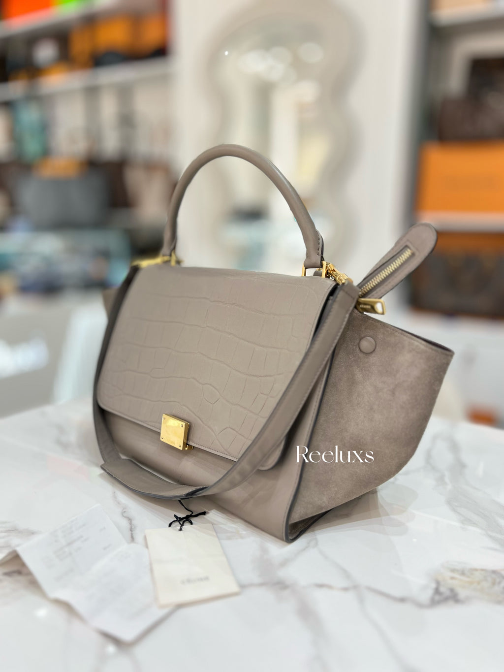 CELINE Trapeze Embossed Medium Handbag Shoulder Bag