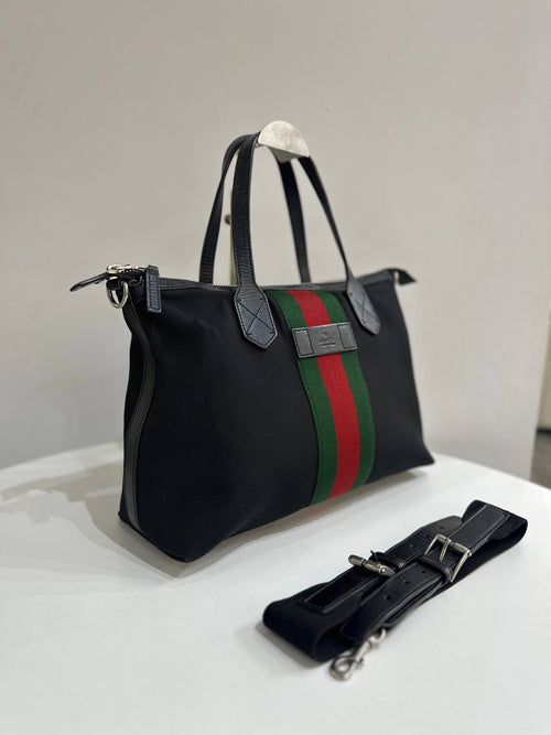 GUCCI Techno Canvas Web Top Handle Shoulder Bag in Black