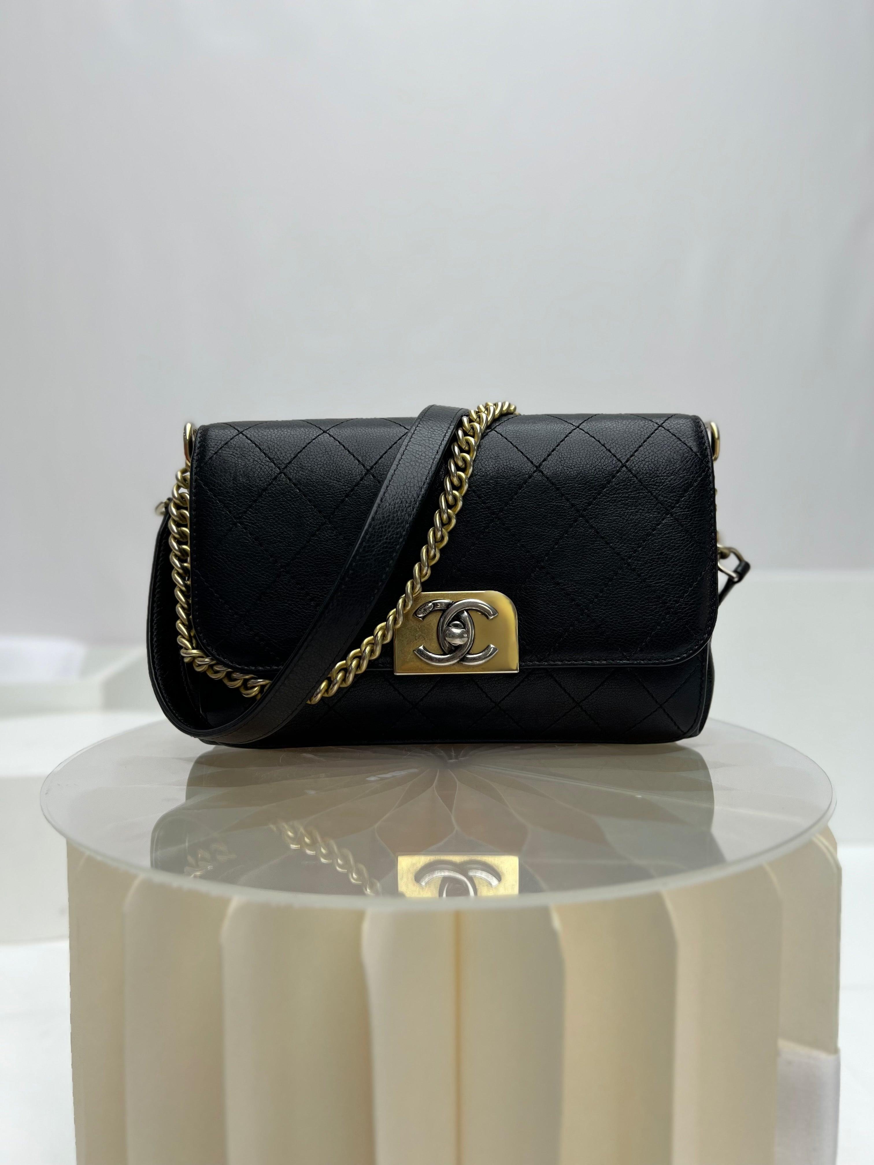 Chanel Straight Lines Flap Bag Quilted Calfskin Medium Black - Reeluxs 