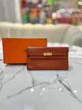 HERMES Kelly Wallet To Go Orange Epsom Gold Hardware