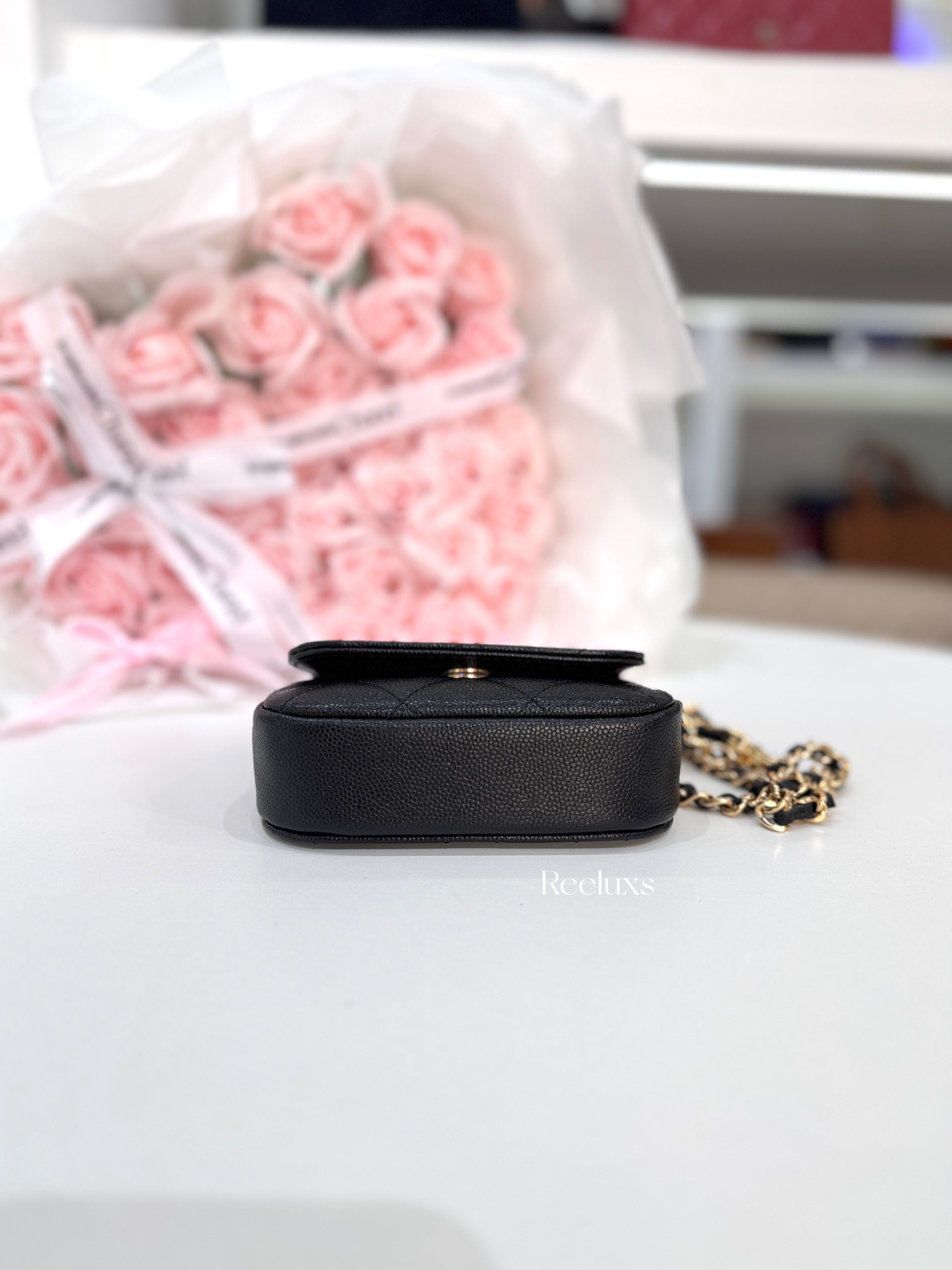 CHANEL Mini Caviar Bar Clutch On Chain