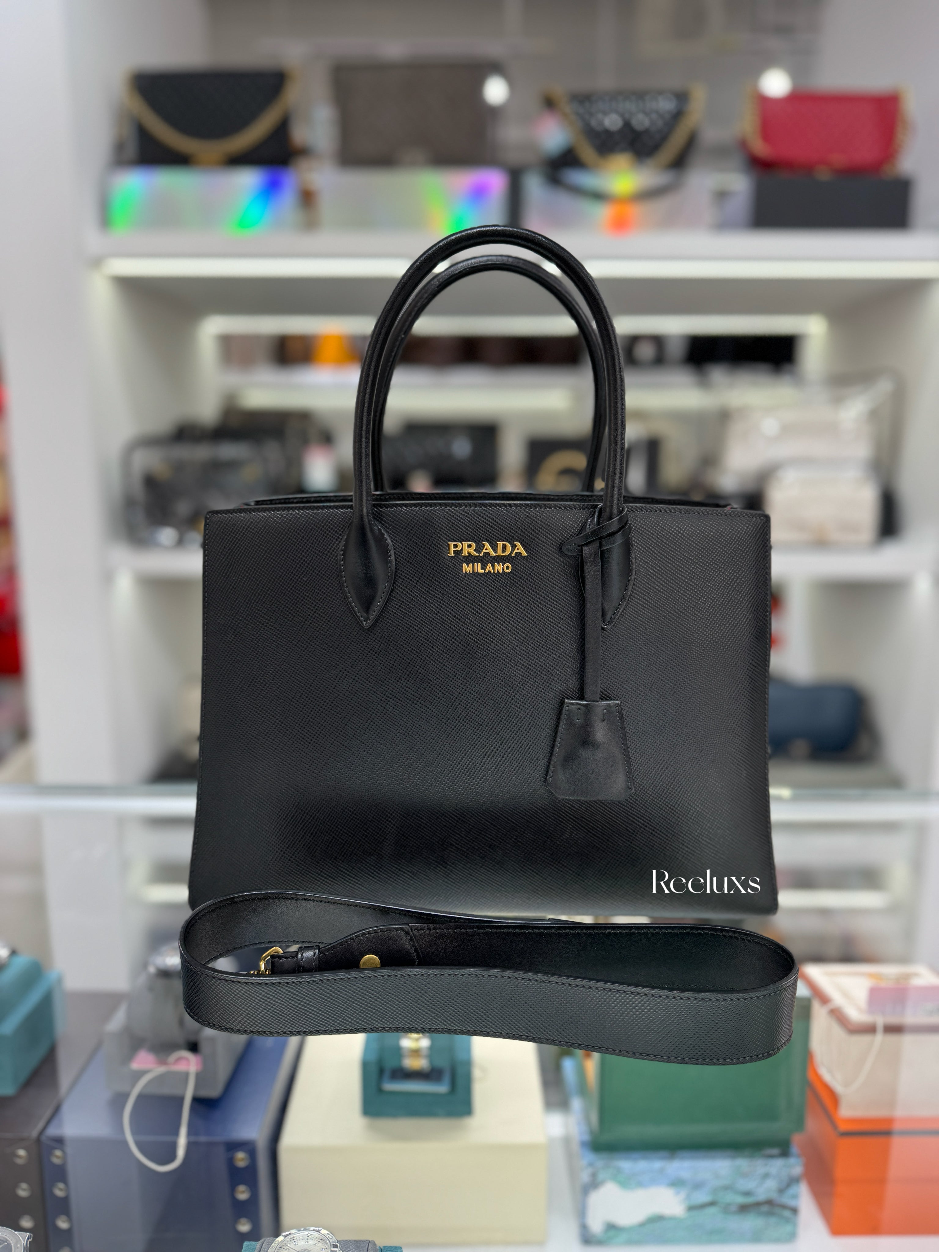 PRADA Saffiano Cuir City Bibliotheque Large Tote