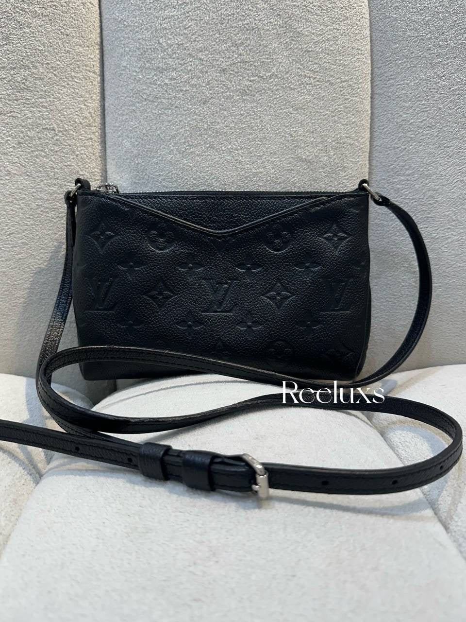 LOUIS VUITTON LV Black Monogram Empreinte Leather Pallas Pochette Crossbody Bag